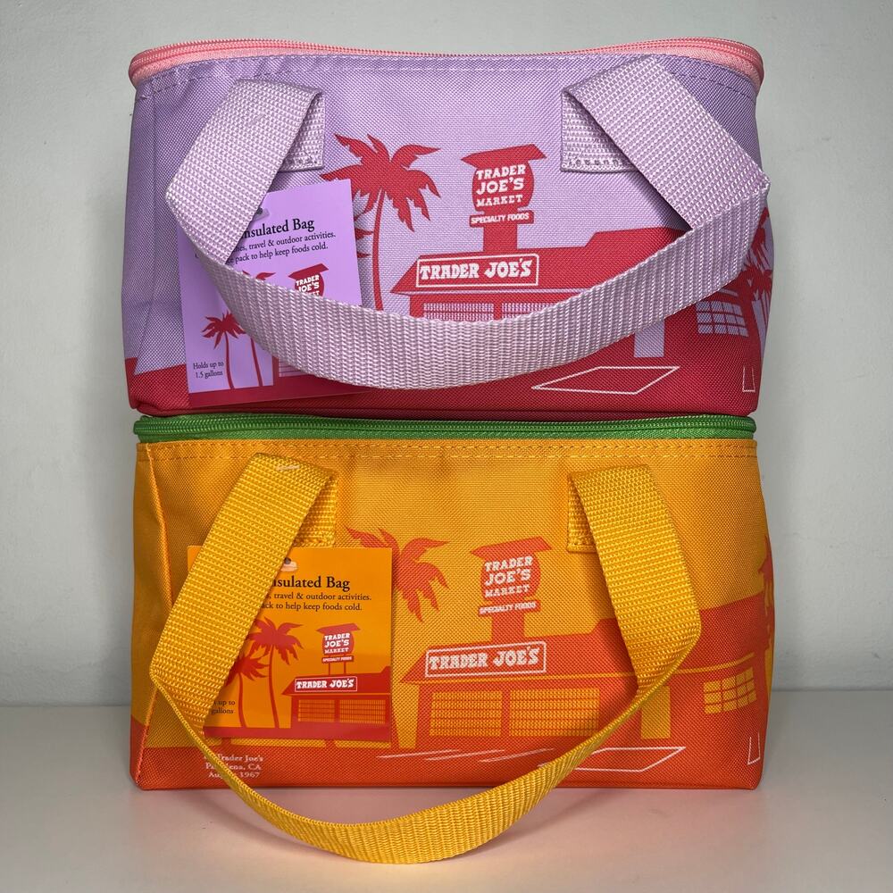 SET of 2 — Trader Joe’s Mini Insulated Cooler Bags Summer ORANGE + VIOLET PURPLE